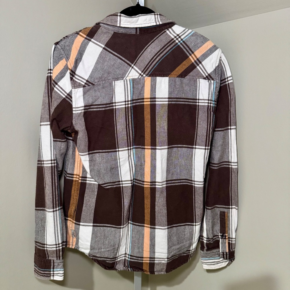 Kirra Plaid Flannel Shirt Mens Medium Brown White Orange Long Sleeve Button Up - Picture 2 of 4